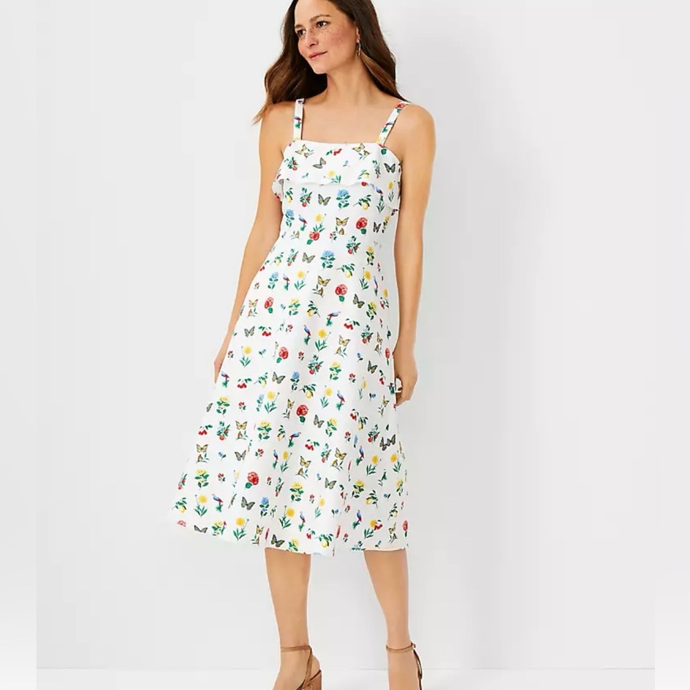 Ann Taylor Botanical Midi Flare Dress size 14P